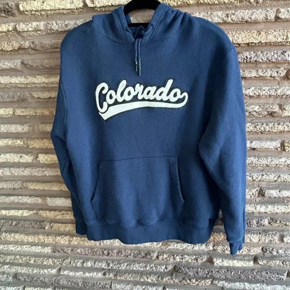 State of Mine Colorado Blue Hoodie Heavyweight Sweatshirt Size Large